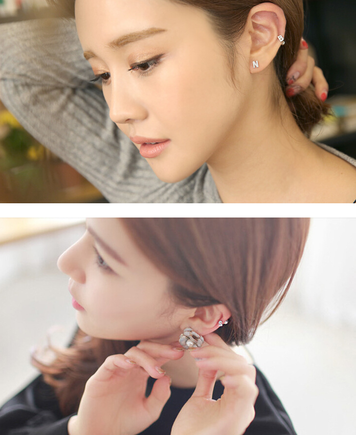 Alphabet Stud Earrings Studded Zircon Simple Temperament 925 Sterling Silver