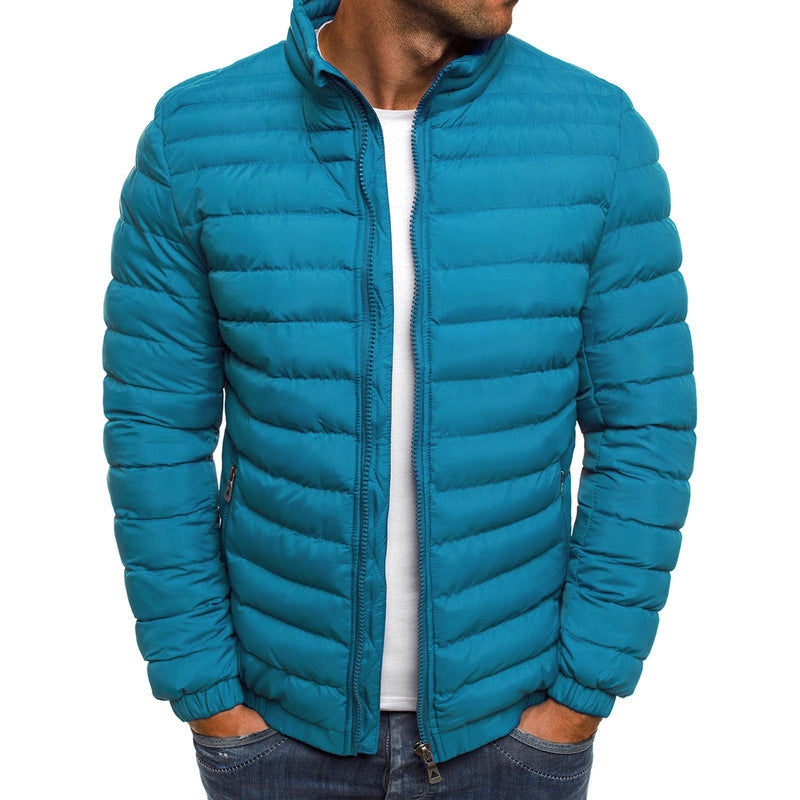 Men Jacket Zipper Solid Colour Long Sleeves Pockets Cold proof Autumn Thicken Cotton Padded Overcoat For Outdoor