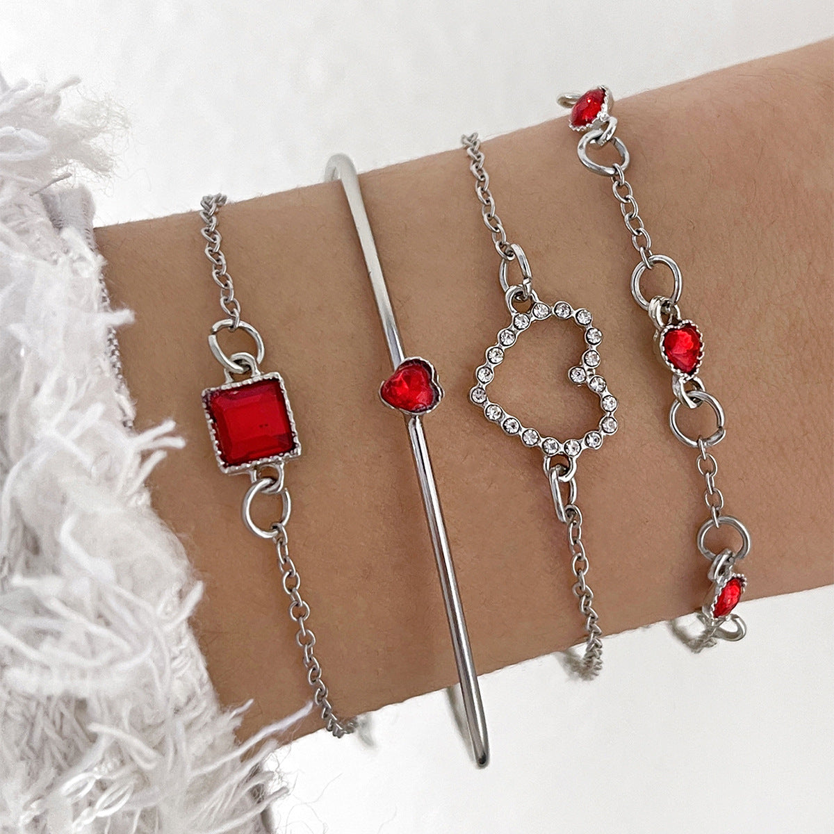Light Luxury Square Gem Bracelet Female Fully Jewelled Loving Heart Peach Heart