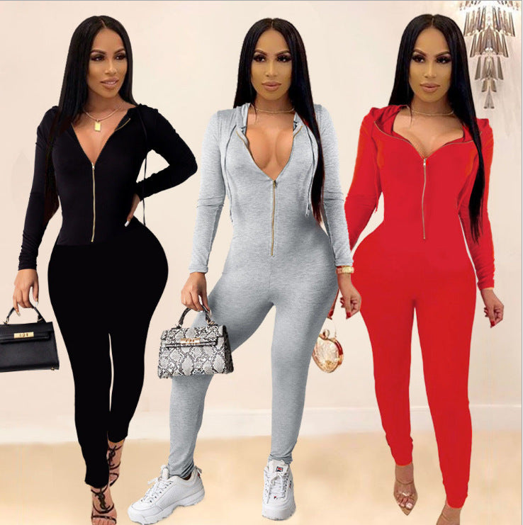 Women's Fashion Zipper Hoodie Jumpsuit