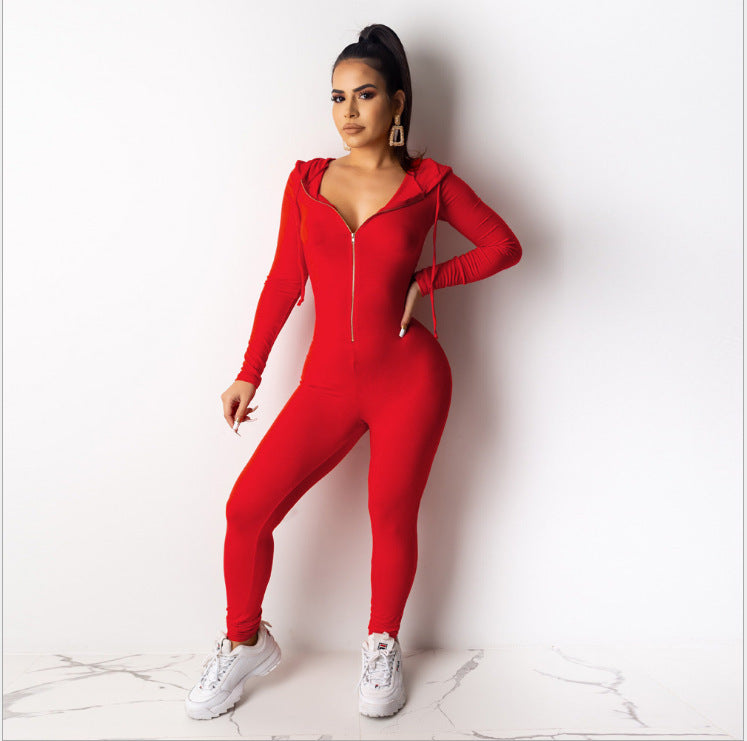 Women's Fashion Zipper Hoodie Jumpsuit