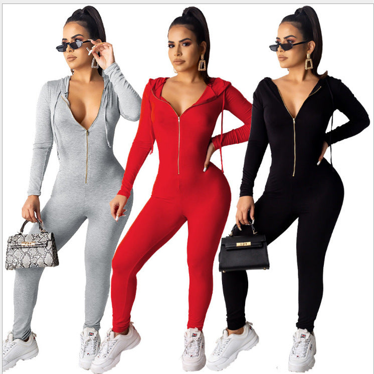 Women's Fashion Zipper Hoodie Jumpsuit