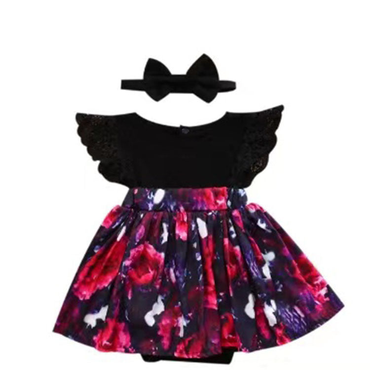 Beauty Baby One-Piece Ha Skirt Romper Summer Short-Sleeved New Style Flying Sleeve Flower Children's Print