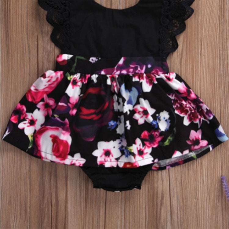 Beauty Baby One-Piece Ha Skirt Romper Summer Short-Sleeved New Style Flying Sleeve Flower Children's Print