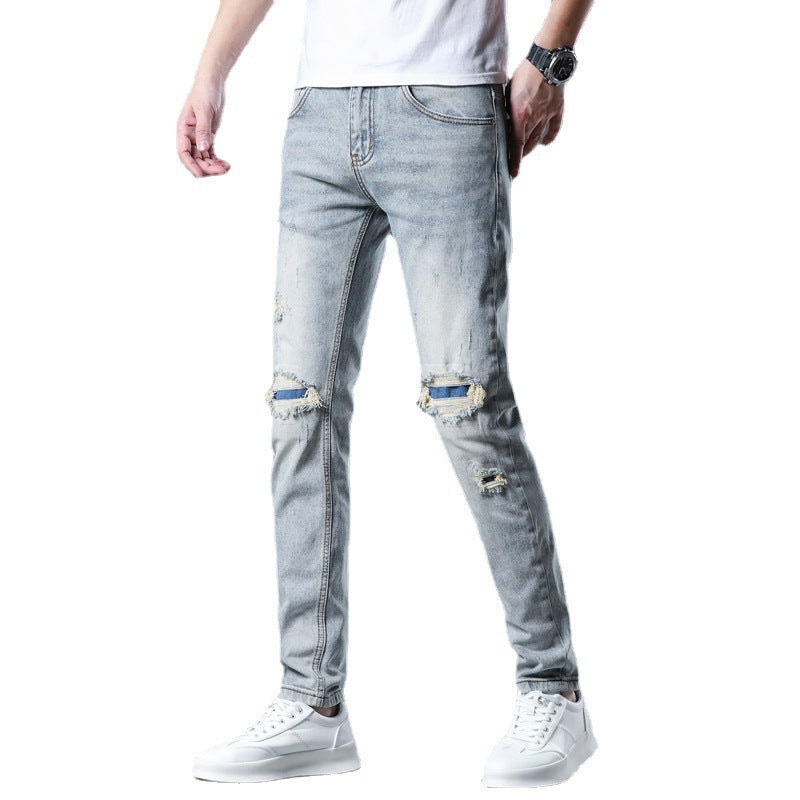 New Patch Ripped Jeans Men's Stretch