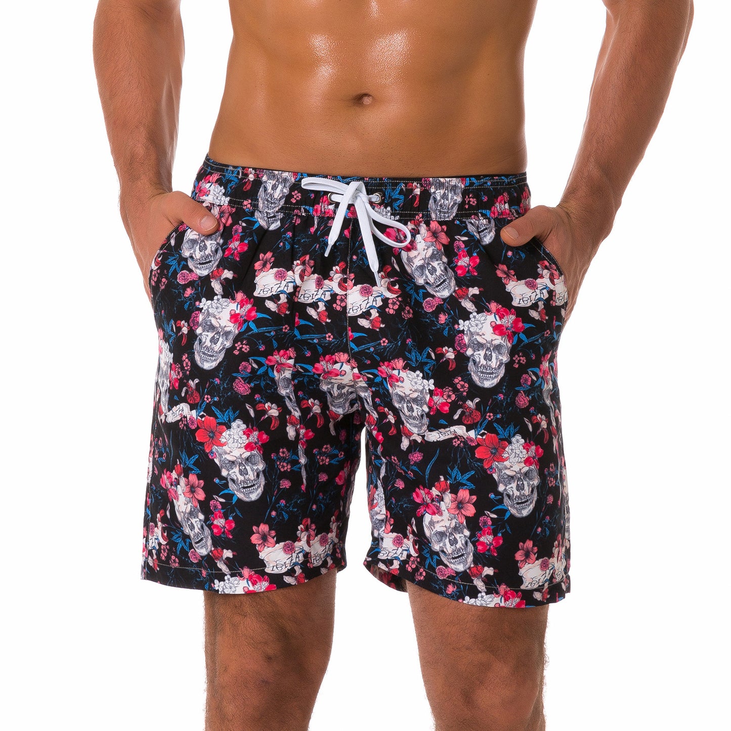 Multi-pocket Floral-lined Beach Shorts Outdoor Shorts