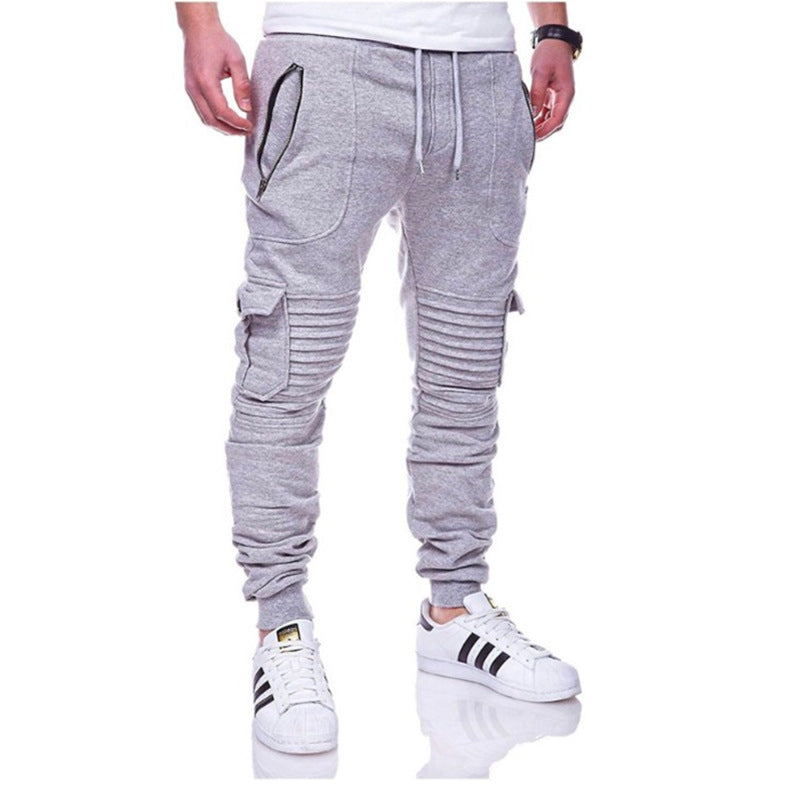 Sports Pants Striped Pleated Casual Men