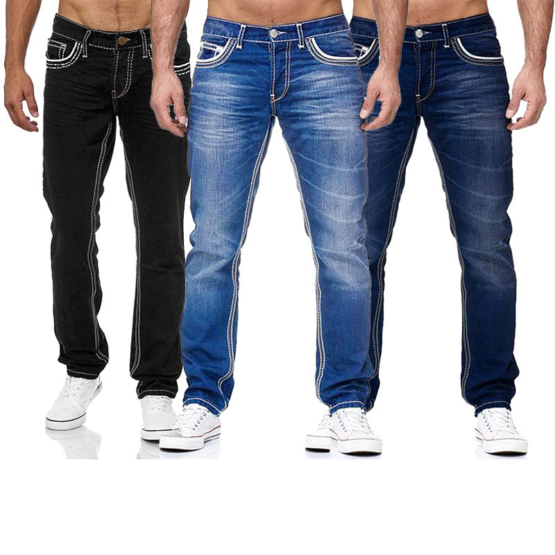 High Quality Blue Slim-fitting Simple Small Straight-leg Jeans