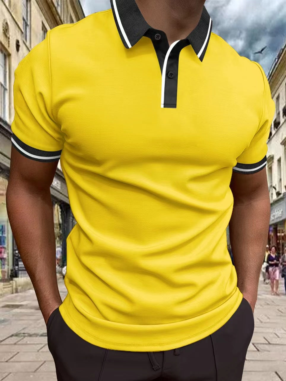 Men's Short-sleeved Polo Shirt Thread Lapel