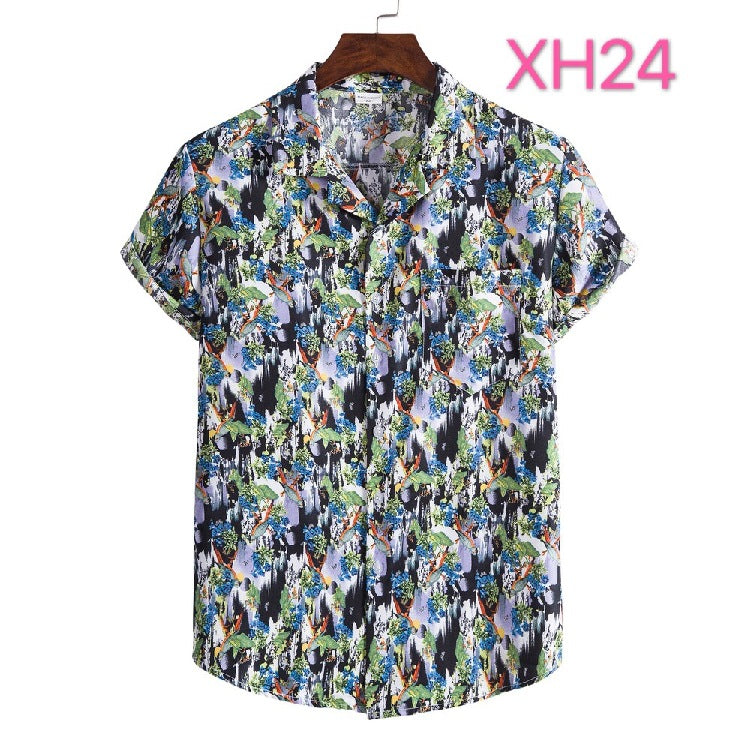 Casual Men's Clothing Shirt Hawaiian Beach Style Suit Collar Short Sleeve