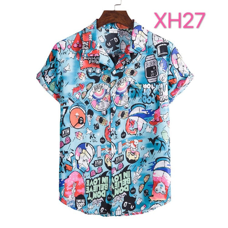 Casual Men's Clothing Shirt Hawaiian Beach Style Suit Collar Short Sleeve