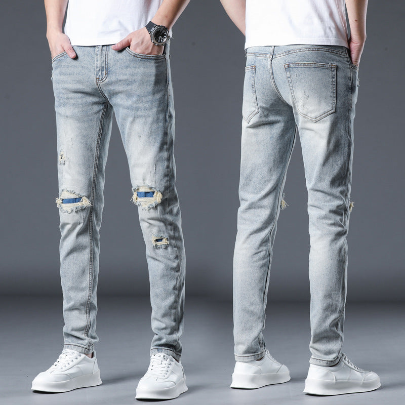 New Patch Ripped Jeans Men's Stretch