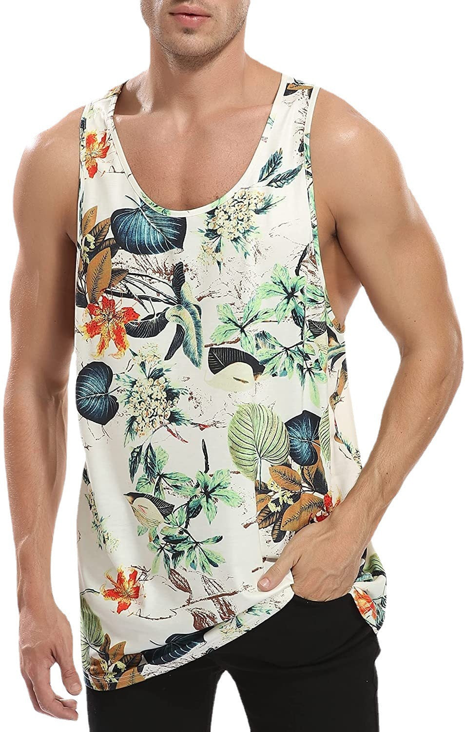 Printed Hawaiian Style Vacation Leisure Summer Slim Fit Breathable Sleeveless Vest